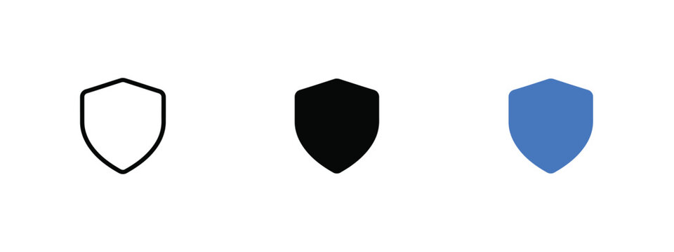 Shield Silhouette Variations In Black And Blue Flat Icon Set Against A White Background shields protection security safety