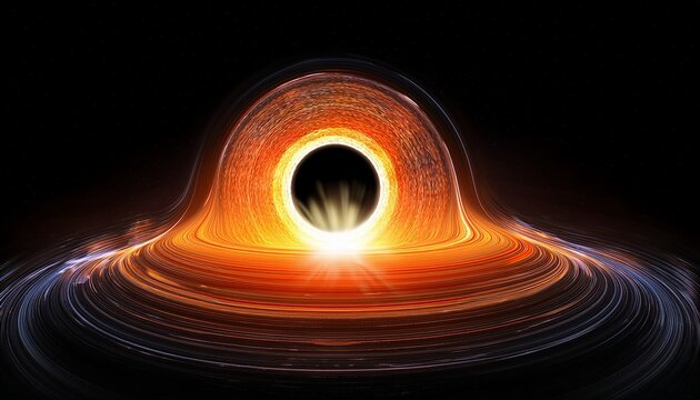 stunning visual of black hole with accretion disk and light effect display on transparent and black background