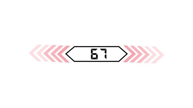 Text 67 icon with two beside arrow and dark background 4k motion video animation.