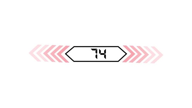 Text 74 icon with two beside arrow and dark background 4k motion video animation.