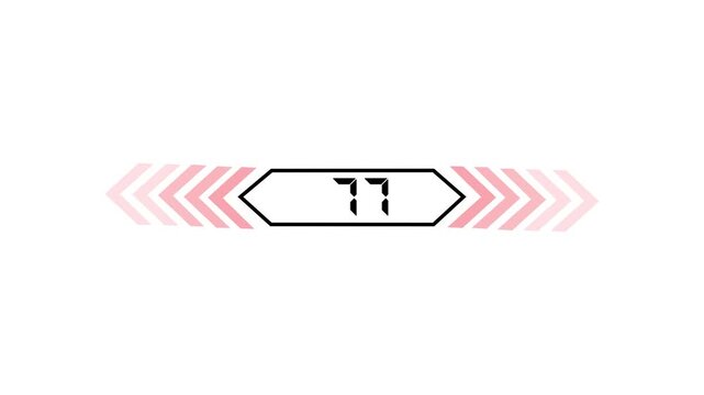 Text 77 icon with two beside arrow and dark background 4k motion video animation.