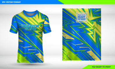 Jersey Design for E sport Team Modern Abstract Pattern with Dynamic Lines in Blue Green and Yellow Colors File Ready to Print for Sublimation Sportswear © Jinzo Series