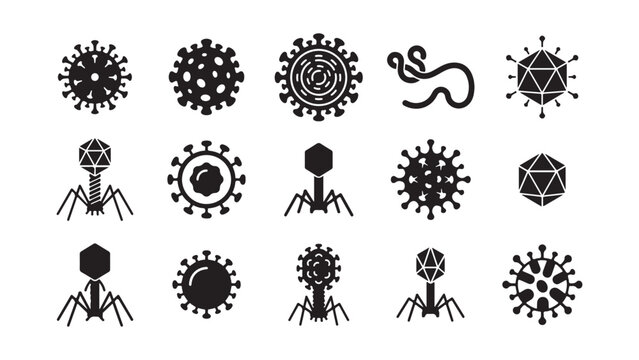 Assortment of Black and White Virus and Bacteriophage Vector Icons