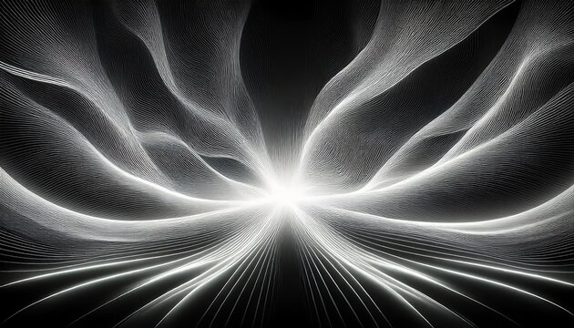 light waves and energy burst in ethereal display on black and white background cutout png