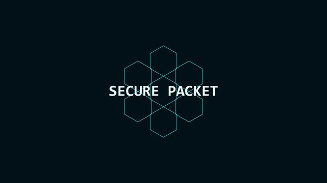 Secure packet digital cyber security network animation with hexagonal geometric data structure 4k data protection