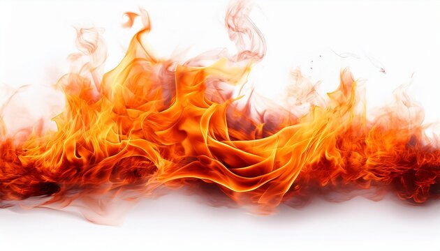 vibrant intense fire with dynamic flames and heat waves against a stark isolated on a white backdrop