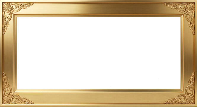 Luxury Ornate Gold Frame Isolated on Transparent Background PNG Decorative Vintage Rectangle Border