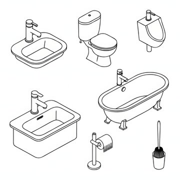 Illustrated set of bathroom fixtures and accessories