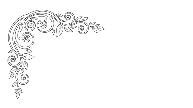 Decorative hand drawn corner border with elegant swirling vines and delicate leaves ideal for invitation designs.