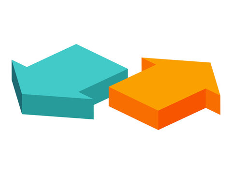 3D Arrows Teal Orange Pointers Isolated On Transparent Background