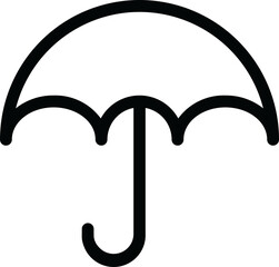 A minimalist white umbrella icon with a thick black outline and curved handle, isolated on a transparent background, perfect for weather apps, rainy season graphics, travel insurance symbols. © Trumpt Appachchi