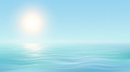 Fototapeta premium Bright glowing sun over peaceful blue ocean water ripple landscape background vector illustration for summer nature tropical seascape template
