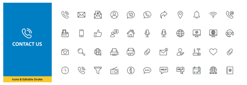 Modern contact us icon collection featuring communication and support symbols for web design