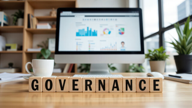 Governance model framework and organization data regulation layout showcasing compliance policy administration for systematic rule execution control and international standards review