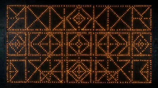 Glowing diya oil lamps arranged in geometric patterns for Diwali festival
