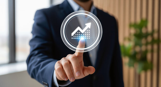Data trend icon where a bright arrow climbs over dotted columns, statistics emblem of measured growth and steady market movement in research summaries, analyst decks and report publications