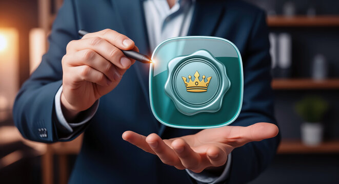 Crown seal icon for exclusive membership and royal treatment, top rank emblem of VIP club offers, elite privileges and first class service announcements welcomed by hospitality and loyalty programs