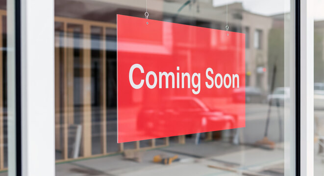 Coming Soon announcement for a planned business launch, creating genuine interest before a store opening or the official public debut of a product or service scheduled for the near future