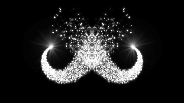 Glittering particle streams creating elegant infinity symbol with luminous sparkling motion on black background animation