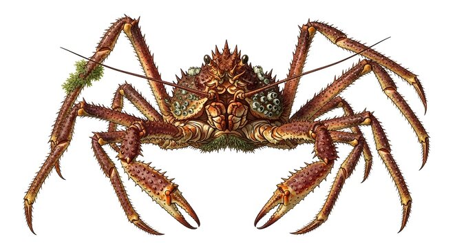 Detailed Japanese Spider Crab with long legs on white background close up macro view