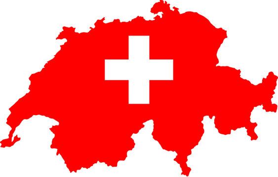 Switzerland Map Silhouette with National Flag Pattern and Gray Outline Vector, switzerland map with flag