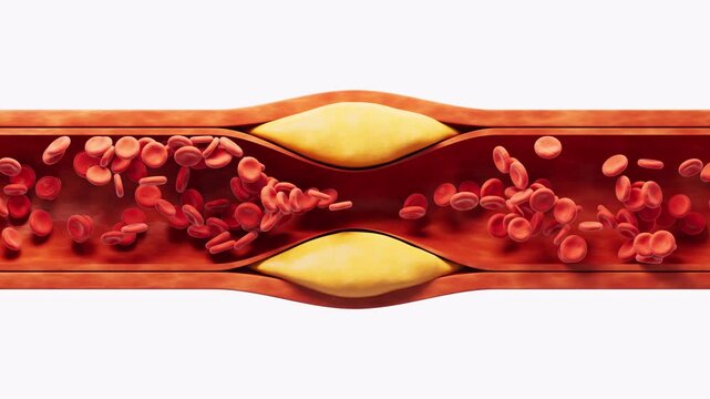 Fatty Plaque Buildup Inside Blood Vessel Causing Restricted Blood Flow 3D Medical Animation