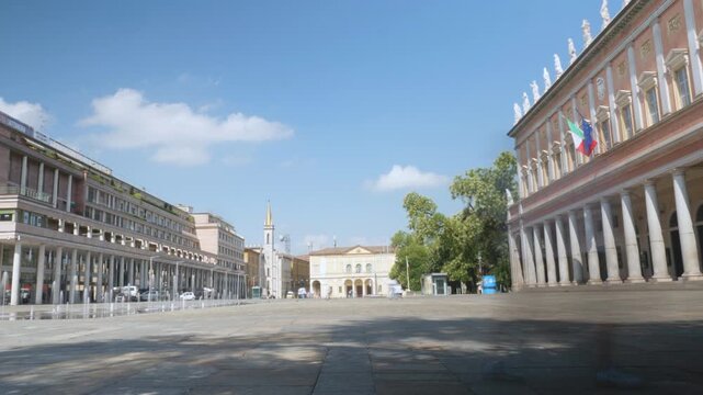 Reggio Emilia, Italy, 2026,9th july, time lapse of Piazza Martiri of 7th Luglio