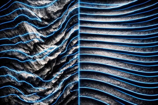 A geological strata layer scan featuring analytical contour lines mapping rough terrain topography and earth crust profiles