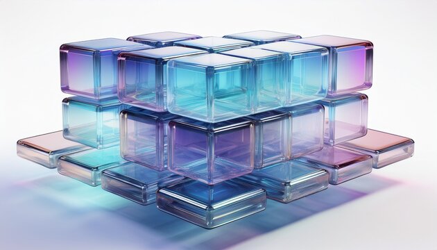 a series of floating translucent cubes abstract shape 3d render style isolated on a white background generative ai