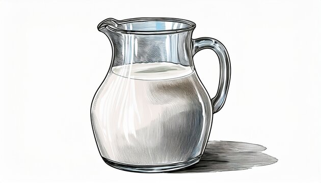 glass jug of milk isolated on a white background generative ai