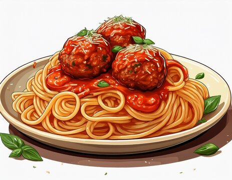 spaghetti and meatballs isolated on a white background generative ai
