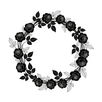 Black floral wreath with roses and leaves