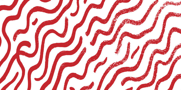 Abstract red wavy lines pattern with rough chalk or crayon texture diagonal vector illustration background.