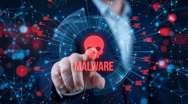 Cybersecurity Expert Navigating Digital Network Interface to Identify Malware Threat