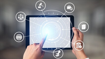 Obraz premium Compliance ensures alignment with standards, laws, and policies. A strong compliance system helps enforce regulation, protect organizations, and improve global compliance transparency. Spire