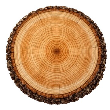 Cross-section of a tree trunk showing annual growth rings and bark.