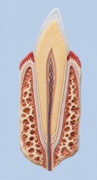 Human tooth cross section showing enamel dentin pulp and root