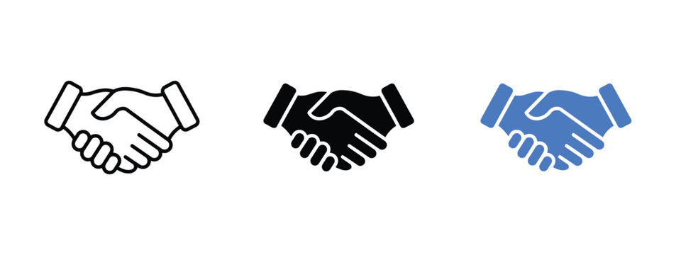 Handshake icon set in black and blue flat vector illustration with white background agreement collaboration compact contract deal
