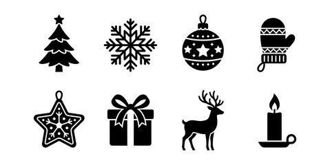 Fototapeta premium Christmas icons black silhouette set