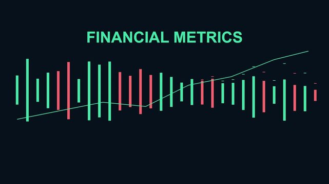 Financial metrics animated bar chart and growth trend line for business data analysis and stock market performance visualization animation 4k