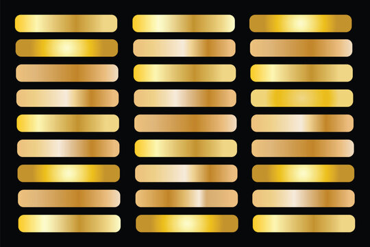 Collection of different golden gradients. Elegant golden bright gradient swatches collection