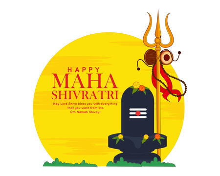 happy maha shivaratri with trisul, a hindu festival celebrated of lord shiva vector illustration sawan shivaratri