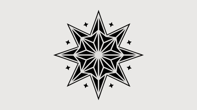 Star emblem showcases a bold geometric design with sharp points and surrounding small star accents on a neutral gray field.