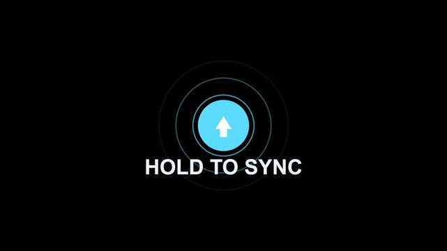 Hold to sync button animation with pulsing circular interface for mobile app user experience and digital interaction 4k