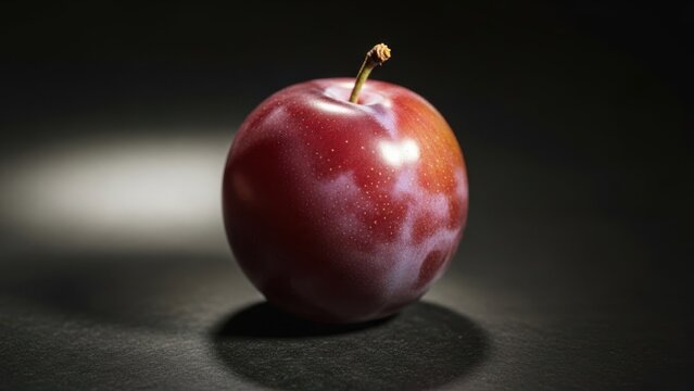 Single red apple on dark surface