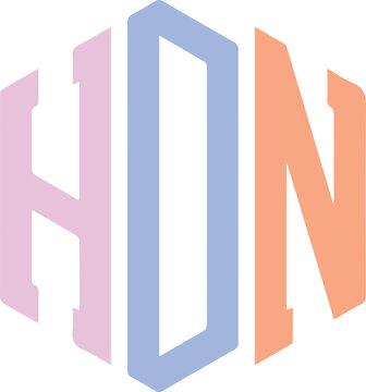 Colorful Monogram HDN Letters Hexagon Shape Vector Logo Design. 