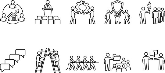 Obraz premium Simple line icons set for business and teamwork concepts