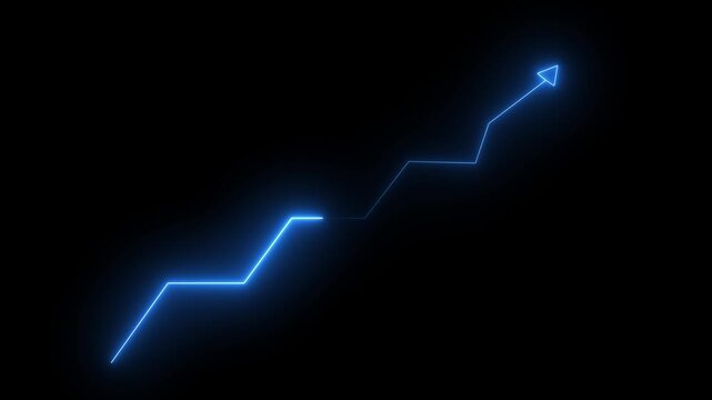 Neon Business chart icon isolated . business chart growth concept black background right arrow icon.