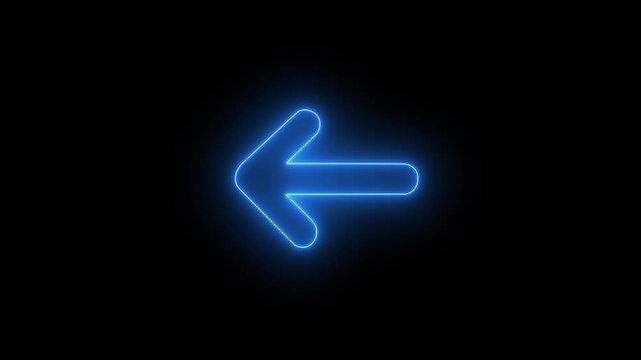 Neon arrow icon animation, glowing direction symbol on black background, 4K loading motion graphic.