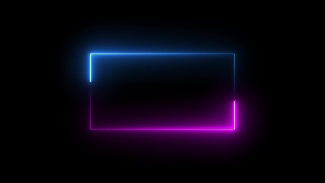 Glowing neon picture frame icon animation on black background.